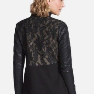 CHICO’S LACE DIAMOND FAUX LEATHER JACKET